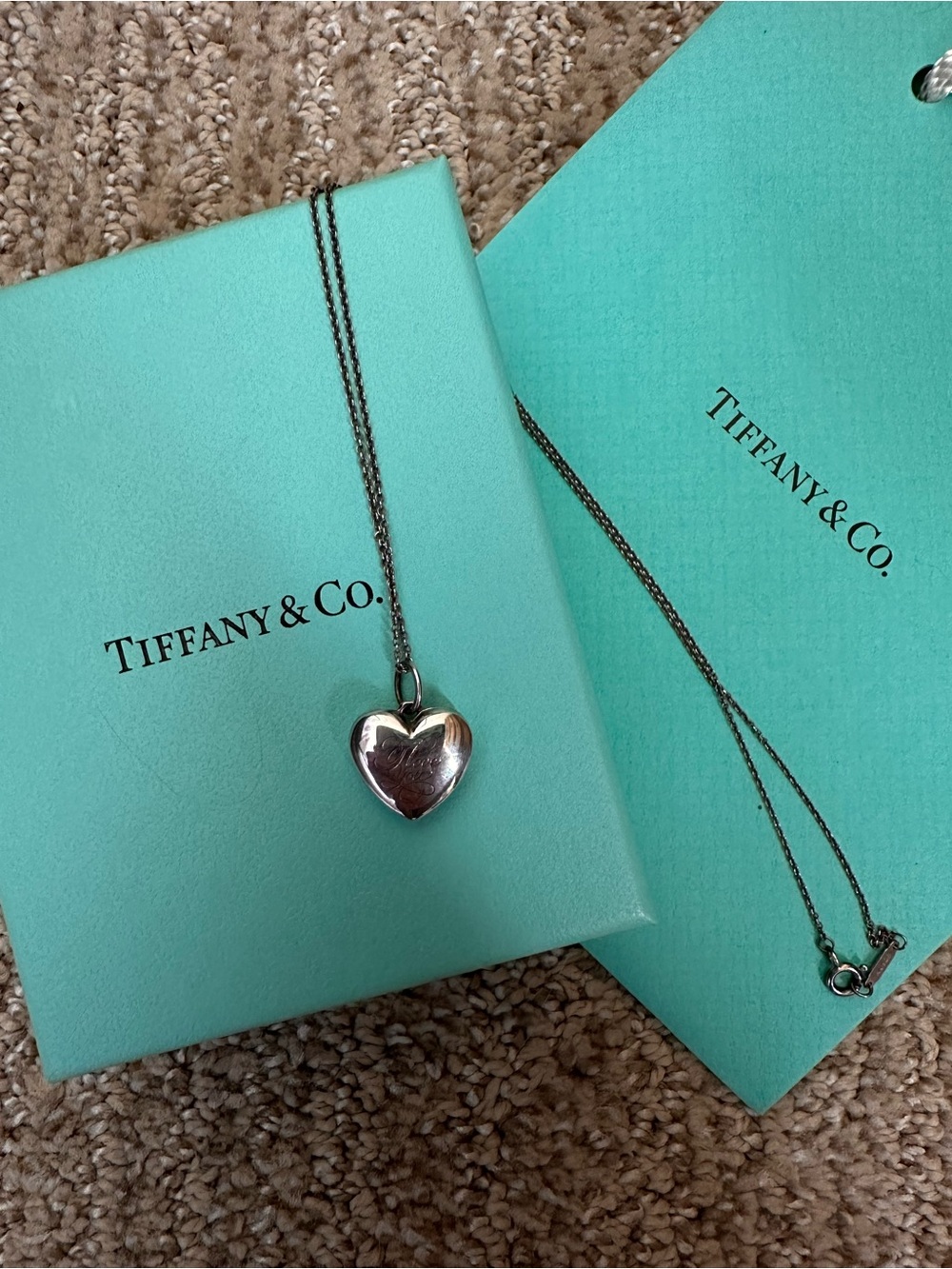 Tiffany & Co. Sterling Silver Heart Locket Necklace with Tiffany Blue Accents